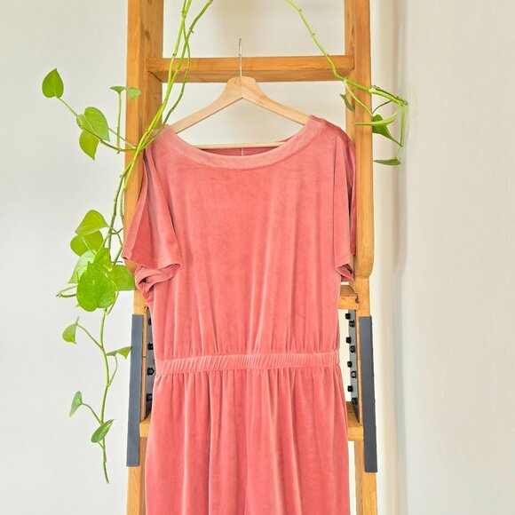 Anthropologie Velvet Jumpsuit, Pink, Mauve, Soft Girl, Feminine, Loungewear S - Picture 3 of 9